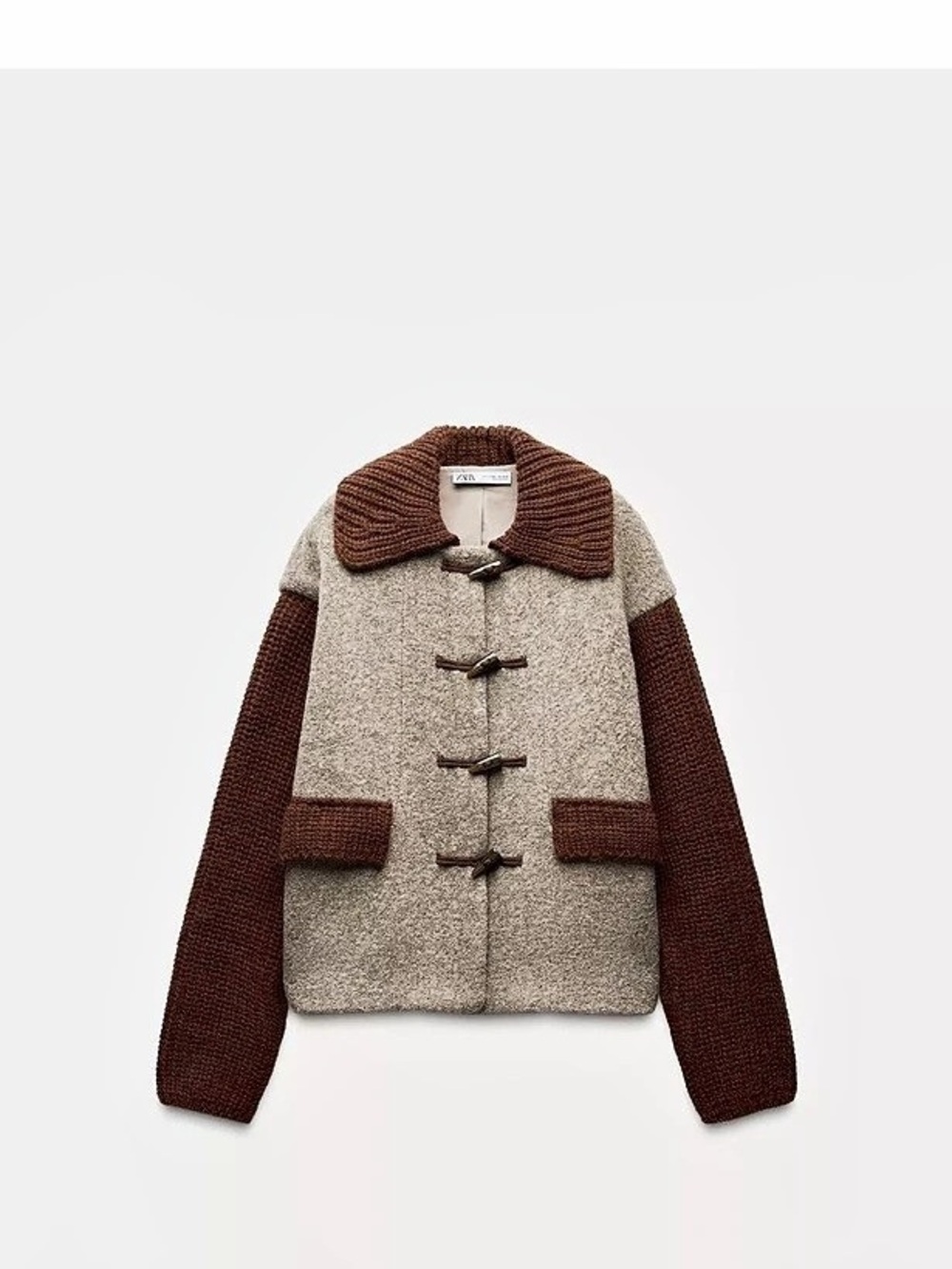 Zara Wool Blend Toggle Jacket in Brown & Gray